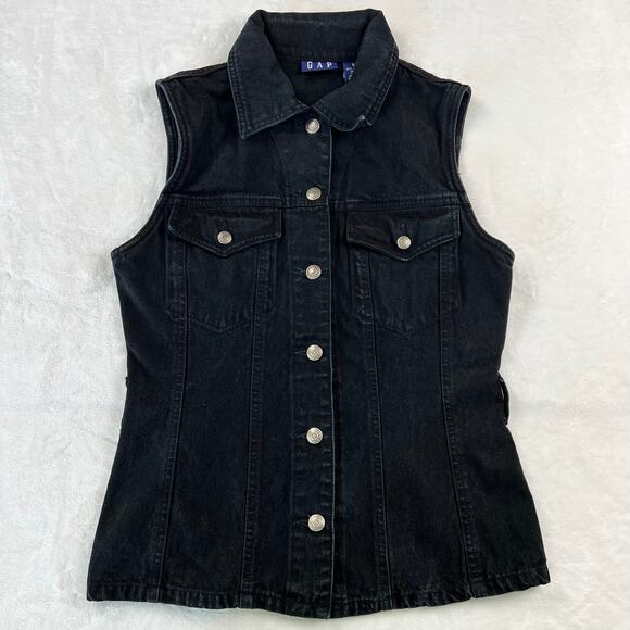Gap Black trucker style Vintage Vest women’s size Small Y2K 1990’s 100% cotton - Picture 1 of 6